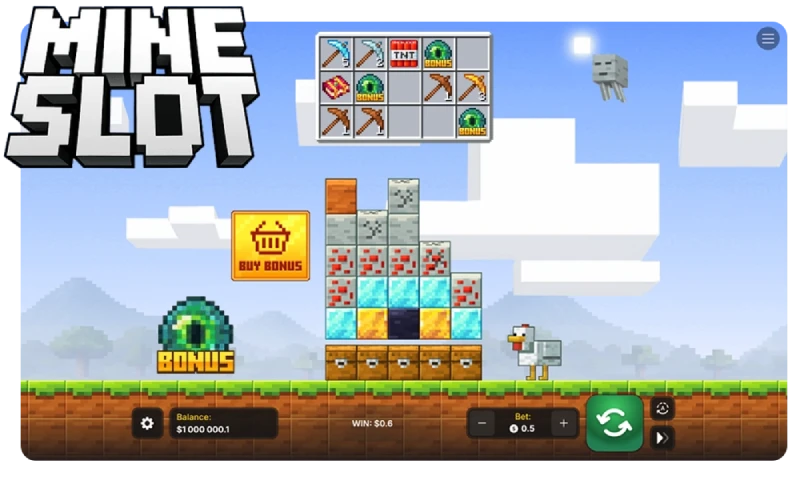 Mine Slot free spins bonus round – persistent mining grid with Ender Eye symbols triggering deep chest access